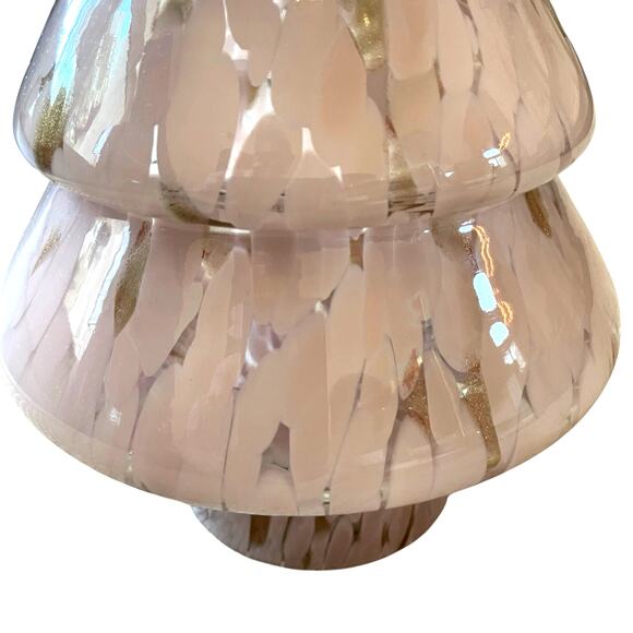 Hand Blown Art Glass CHRISTMAS TREE 9.5in Pastel Pink & White Marbled New - Picture 5 of 15